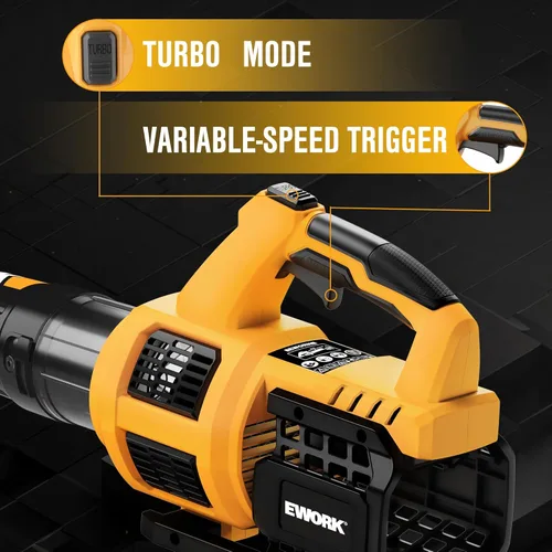 Vista 4 de EWORK Soplador de hojas inalámbrico de 21 V, potente modo turbo y 550 CFM, 2 baterías de 3.0 Ah y cargador rápido, sopladores de hojas eléctricos