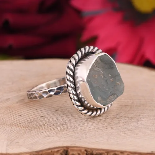 Vista 2 de Anillo trenzado de plata esterlina 925 con piedras preciosas crudas para mujer, joyería hecha a mano