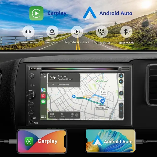 Vista 5 de Estéreo de coche de doble DIN con reproductor de CD/DVD, pantalla táctil de 7 pulgadas con Apple CarPlay y Android Auto, Bluetooth5.2, cámara
