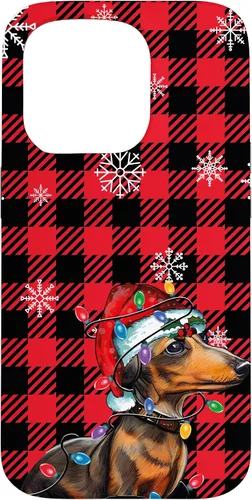 Vista 14 de iPhone 16 Dachshund Christmas Phone Case Red Plaid Pattern Christmas Lights Case