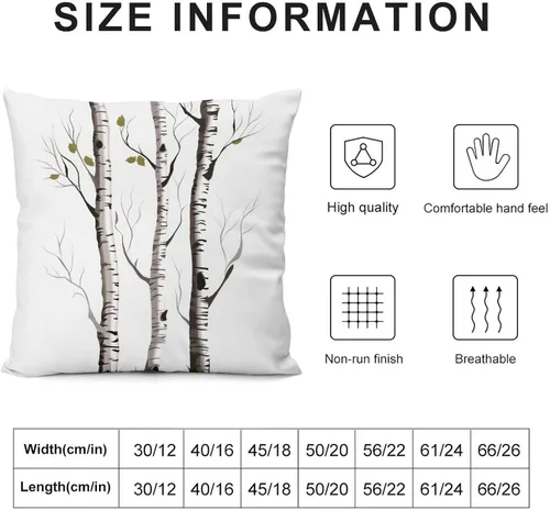 Vista 2 de Fundas de almohada decorativas de 12 x 12 pulgadas, funda de almohada corporal de abedul cuadrada para sofá, cama, sofá o sala de estar, protectores