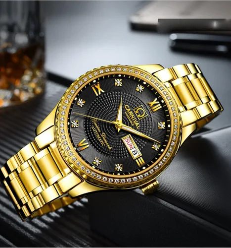 Vista 3 de CARNIVAL Mens Dial Automatic Full Gold Stainless Steel Sapphire Glass Waterproof Men Black Watch