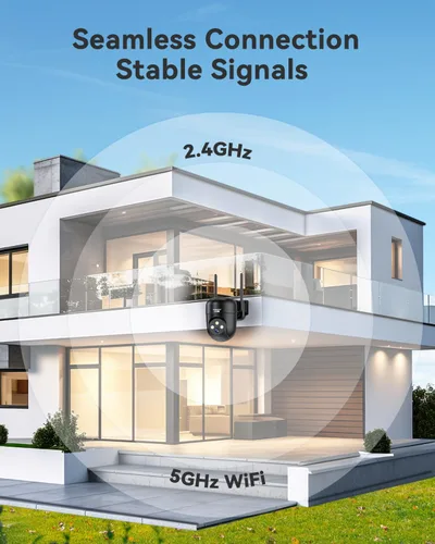 Vista 2 de MUBVIEW Cámaras de seguridad negras de 360° inalámbricas para exteriores, cámara exterior con cable 24/7 para seguridad del hogar, seguimiento