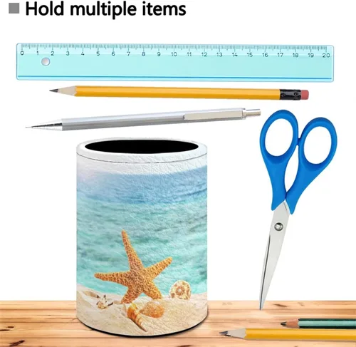 Vista 4 de Soporte para lápices, soporte para accesorios de escritorio con impresión de concha de playa, organizador de almacenamiento de brochas