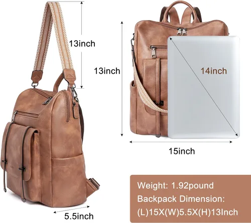Vista 3 de CLUCI Mochila de cuero para mujer, mochila grande de viaje, a la moda, convertible, diseñador, trabajo, bolsos de hombro, 1 Marrón, Mochilas Daypack