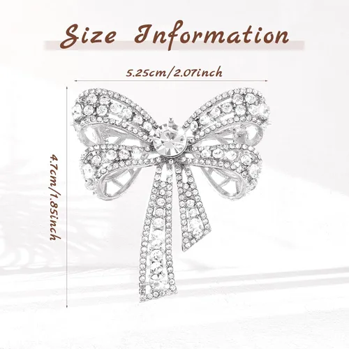 Vista 3 de Elegante broche de lazo de diamantes de imitación para mujer, pin de solapa con lazo de cristal brillante, vintage para novia, vestido de boda