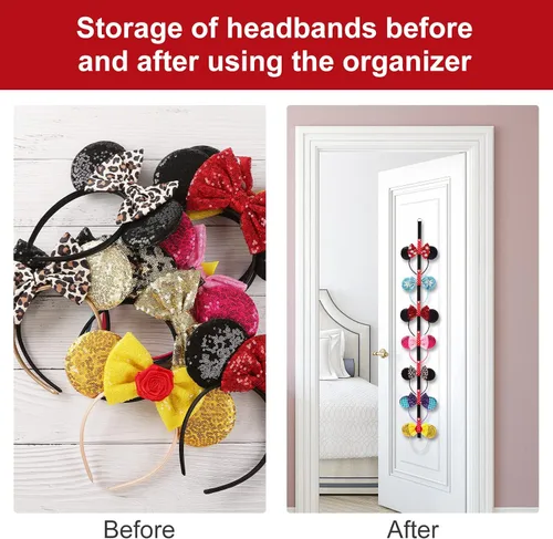 Vista 3 de Nuolich Soporte para diadema de orejas de ratón, organizador vertical de lunares, para colgar en la pared, decoración de accesorios para el cabello