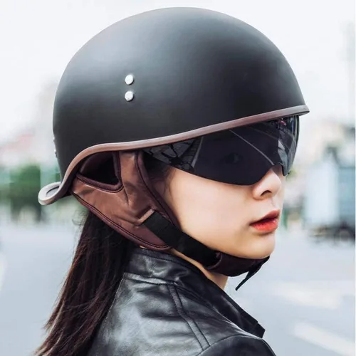 Vista 2 de Casco retro para motocicleta para adultos, aprobado por DOT, para hombres y mujeres, con personalidad, gorra de béisbol brillante, modelado, cascos