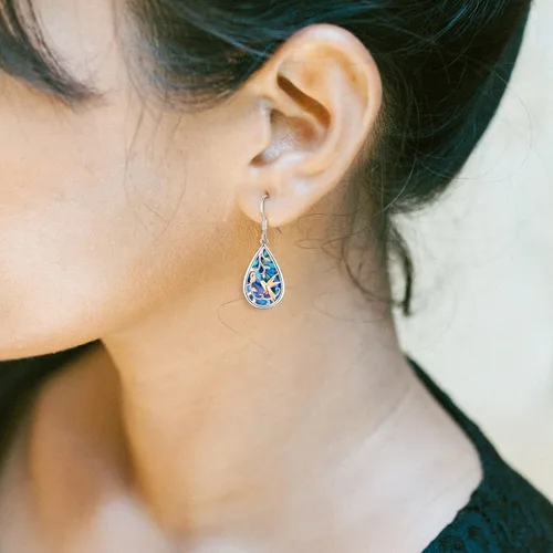 Vista 89 de Aretes colgantes de plata de ley con diseño de árbol de la vida, flor, abeja, animales, gato, colibrí, piedra lunar, turquesa, aretes con cierre