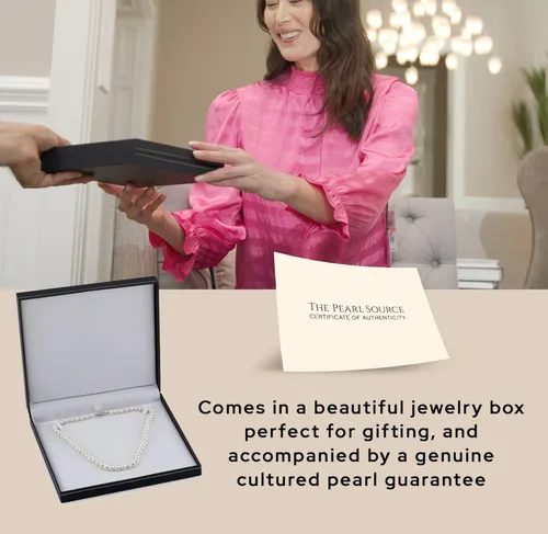 Vista 5 de Collar de perlas reales para mujer con perlas cultivadas auténticas de agua dulce blancas de calidad AAA+, hilo de perlas de 18 pulgadas con cierre