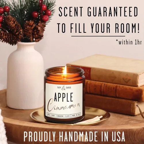 Vista 5 de Velas de Manzana y Canela, Vela de Manzana y Canela - 'Apple Cinnamon' Infundida con Aceites Esenciales I Velas de Soja Aromáticas Fuertes