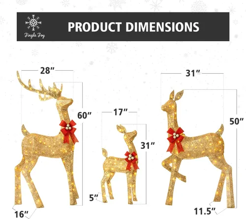 Vista 2 de Jingle Joy Gold – Juego de 3 piezas de ciervos iluminados (set de 5 pies)