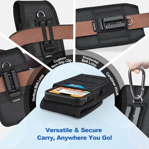 Vista 4 de ykooe Funda con clip para cinturón para iPhone 16 15 14 13 12 y modelos Pro, bolsa de nailon para tarjetas de teléfono celular, color negro