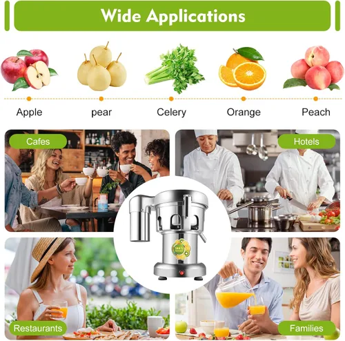 Vista 8 de Máquina extractor de jugo comercial resistente, fabricante de exprimidores de acero inoxidable para frutas y verduras Herramienta centrífuga