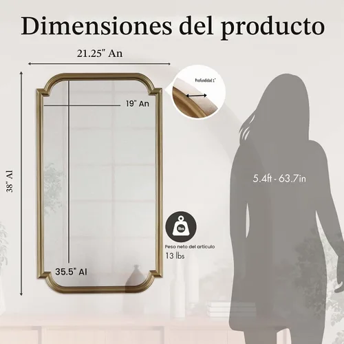 Vista 5 de Madison Park Adelaide - Espejo de pared para dormitorio, espejo colgante grande para sala de estar, marco de madera ligera con espejo de entrada