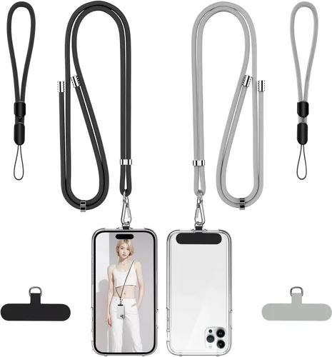 Vista 18 de Cordon para teléfono celular, cordon cruzado para teléfono con correa de cuello ajustable y paquete de 2 correas de muñeca para teléfono con parches
