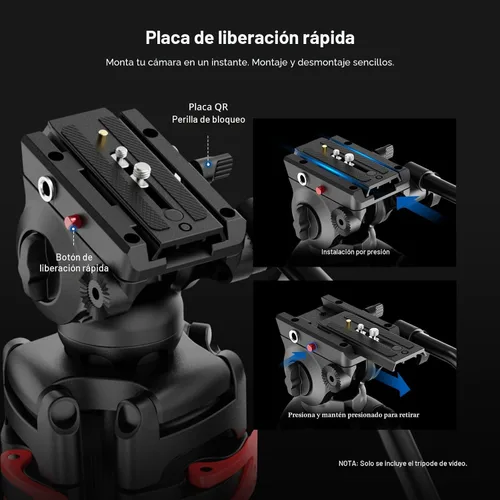 Vista 7 de NEEWER Trípode de Video Básico de 74" con Cabezal Fluido, Trípode de Cámara de Metal con Amortiguación de Fricción Suave, Separador de Nivel Medio
