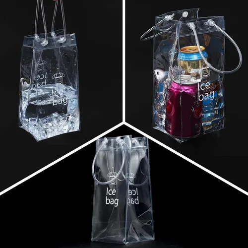 Vista 6 de Paquete de 3 bolsas portátiles para vino helado, bolsa plegable de PVC transparente, bolsa enfriadora de vino, bolsa fría de vino con asa
