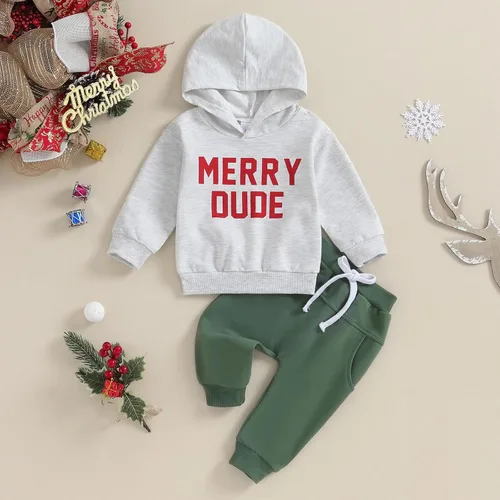 Vista 2 de Ehfomius Conjunto de sudadera con capucha y bolsillo de manga larga con estampado de ciervo para bebé niño