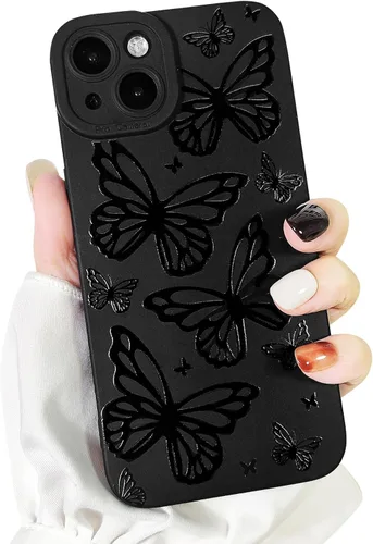 Vista 28 de Lovmooful Funda para iPhone 14 Plus, diseño de mariposa negra (mariposa) 2