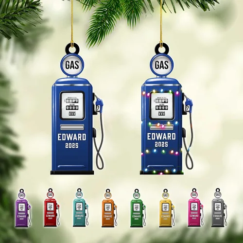 Vista 15 de Adorno de Navidad personalizado con bomba de gas, decoración retro personalizada para árbol de vacaciones, recuerdo único para trabajadores