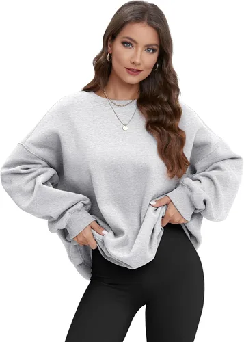 Vista 5 de ATHMILE Sudadera de gran tamaño para mujer, cuello redondo, forro polar, manga larga, sudaderas con capucha, tops de otoño, ropa de moda 2023