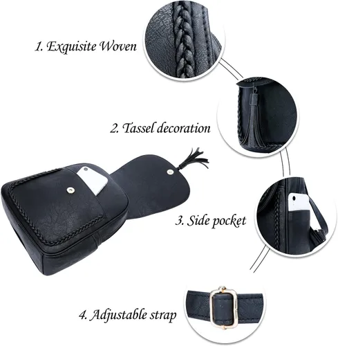 Vista 3 de KKXIU Bolso pequeño de la mochila del cuero sintético de la manera para las mujeres y las niñas adolescentes con la borla, Negro -, Viajar