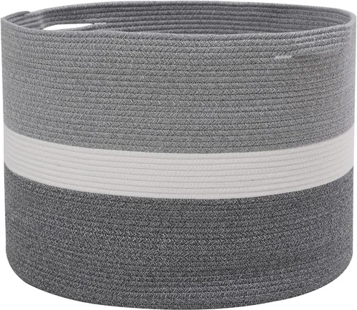 Vista 15 de Cesta grande de cuerda de algodón de tamaño máximo de 24 x 24 x 17 pulgadas, cesta de almacenamiento extragrande, cesta de lavandería tejida