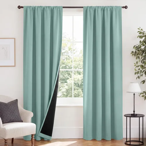 Vista 77 de NICETOWN Biscotti Beige 100% Cortinas opacas de 45" de largo para cocina, bolsillo con varilla para sótano completamente opaco, cortinas térmicas