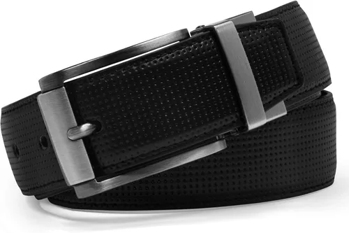 Vista 2 de Steve Madden Cinturón de cuero reversible para hombre, casual, para todos los días Negro/Marrón (Perforado)