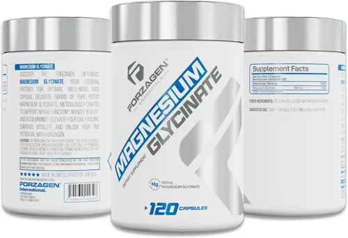 Vista 4 de Forzagen Suplemento de glicinato de magnesio, 500 mg, 120 cápsulas, apoyo mineral esencial para la función nerviosa, la salud muscular