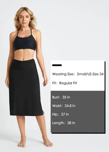 Vista 6 de BALEAF Faldas de natación largas de 28 pulgadas de longitud media para mujer con leggings, modesta falda tankini de cintura alta UPF 50+