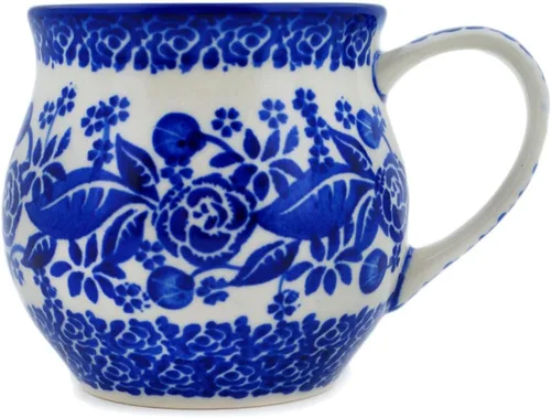 Vista 31 de Auténtica taza de burbujas de cerámica polaca de 13 onzas en diseño amarillo hecho a mano en Bolesławiec Polonia por Ceramika Bona + certificado