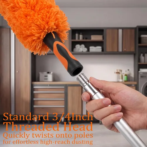 Vista 5 de Plumero de microfibra para poste extensible telescópico, kit de limpieza con cabezal flexible y punta protectora sin arañazos, cepillo lavable