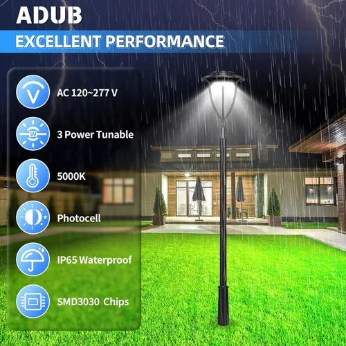 Vista 2 de ADUB Luces LED de poste de 60 W, 48 W, 36 W, potencia ajustable, DLC ETL 5000 K, luz LED superior con fotocélula IP65, luces de poste