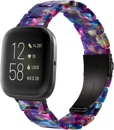 Vista 12 de AWSMOR - Correa compatible con Fitbit Versa 2 Band para mujeres y hombres, correa de resina con hebilla de acero inoxidable de repuesto para reloj