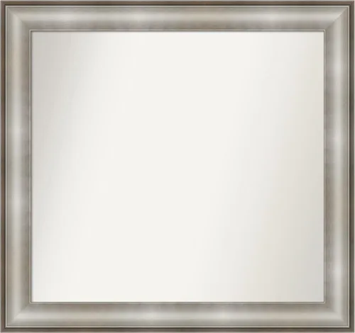 Vista 460 de Amanti Art Espejo de baño plateado para sobre el fregadero, 28 x 37 pulgadas, elegante espejo rectangular de peltre cepillado, marco de madera
