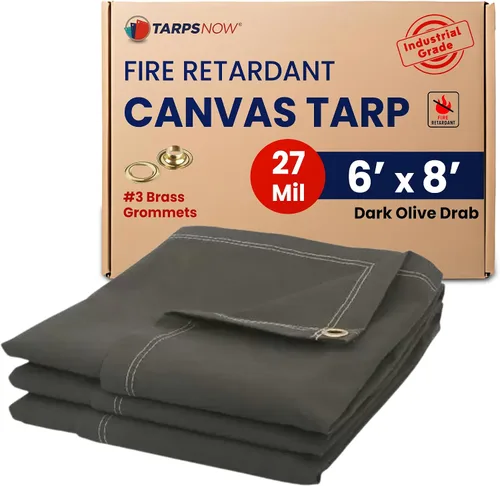 Vista 13 de Tarps Now - Lona ignífuga de 5 x 7 pies con ojales de latón, lona resistente de grado industrial de 27 mil para campamento, construcción
