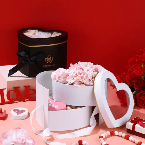Vista 4 de Gueevin 4 cajas en forma de corazón para flores, cajas florales con tapas, regalos de San Valentín, papel para el día de la madre, embalaje