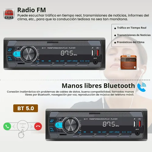 Vista 3 de SIXWIN Estéreo de Coche Single Din con Bluetooth 5.0 Llamadas Manos Libres Control de Voz Estéreo de Coche Radio FM de Coche Reproductor Mp3