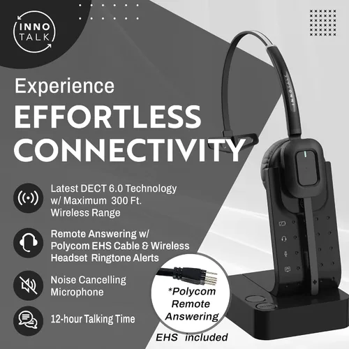 Vista 3 de INNOTALK Auriculares inalámbricos compatibles con Poly Polycom VVX300, VVX310, VVX400, VVX410 y cualquier modelo VVX con paquete de cable