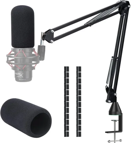 Vista 10 de Para HyperX Quadcast Boom Arm - Soporte de micrófono mejorado con cubierta de micrófono para reducir los ruidos del viento, brazo de micrófono