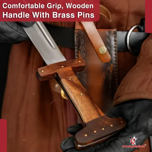 Vista 6 de Armory Replicas Battle Ready - Espadas medievales - Cuchillas de acero de alto carbono con fundas de cuero, espiga completa