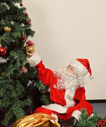Vista 6 de Disfraz de Papá Noel para niños, 9 piezas, terciopelo de lujo, traje de Navidad para niños y niñas, vestido de fiesta de cosplay de Navidad