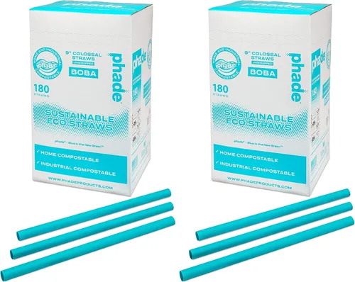 Vista 8 de phade Pajitas Boba colosales ecológicas de 9.0 pulgadas para batidos y batidos, sin envolver, 180 unidades, compostables, biodegradables marinos