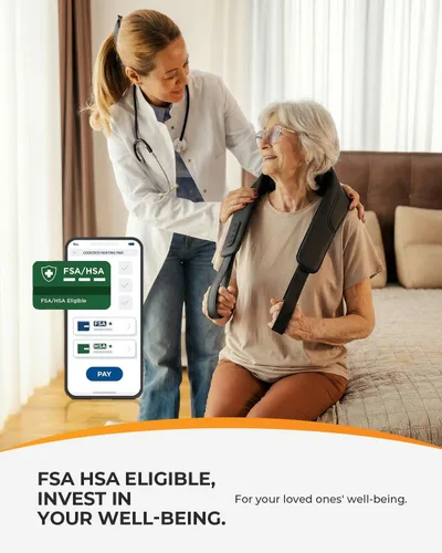 Vista 3 de Masajeador de cuello inalámbrico HSA elegible por la FSA con calor y control remoto, masajeador de hombro Shiatsu manos libres para aliviar el dolor