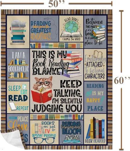 Vista 2 de Regalos para amantes de los libros para mujeres para lectores, club de libro de bibliotecario gusano de libro regalo de lectura literaria para manta