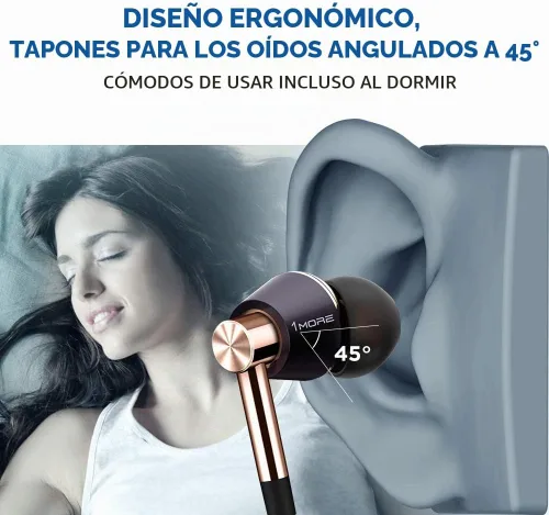 Vista 4 de 1MORE Triple Driver - Audífonos intraurales Hi-Res con alta resolución, sonido con graves potentes, micrófono MEMS, control remoto en línea, alta