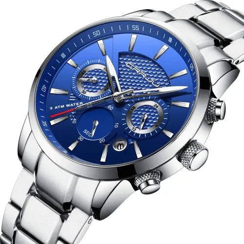Vista 2 de CRRJU Reloj de pulsera impermeable de cuarzo con cronógrafo casual para hombre, correa de cuero negro
