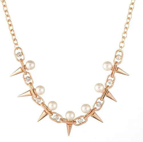 Vista 2 de Collar de perlas punk remache de moda para mujer, Aleación de zinc, Sin gemas.